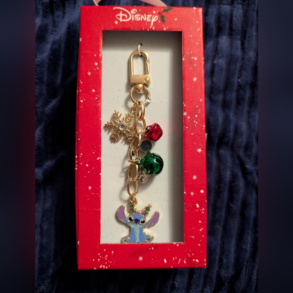 Disney Holiday Stitch Keychain/Bag Charm with Red and Green Charms